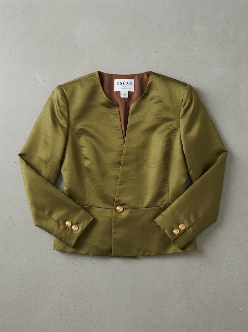 Vintage Oscar de la Renta Olive Green 100% Silk Jacket